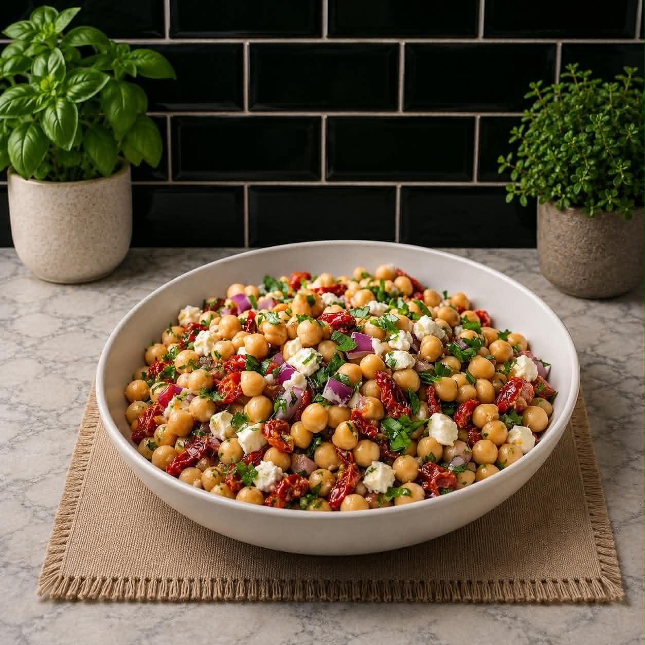 Salade méditerranéenne pois chiches & couscous 15 g de protéines ✔️