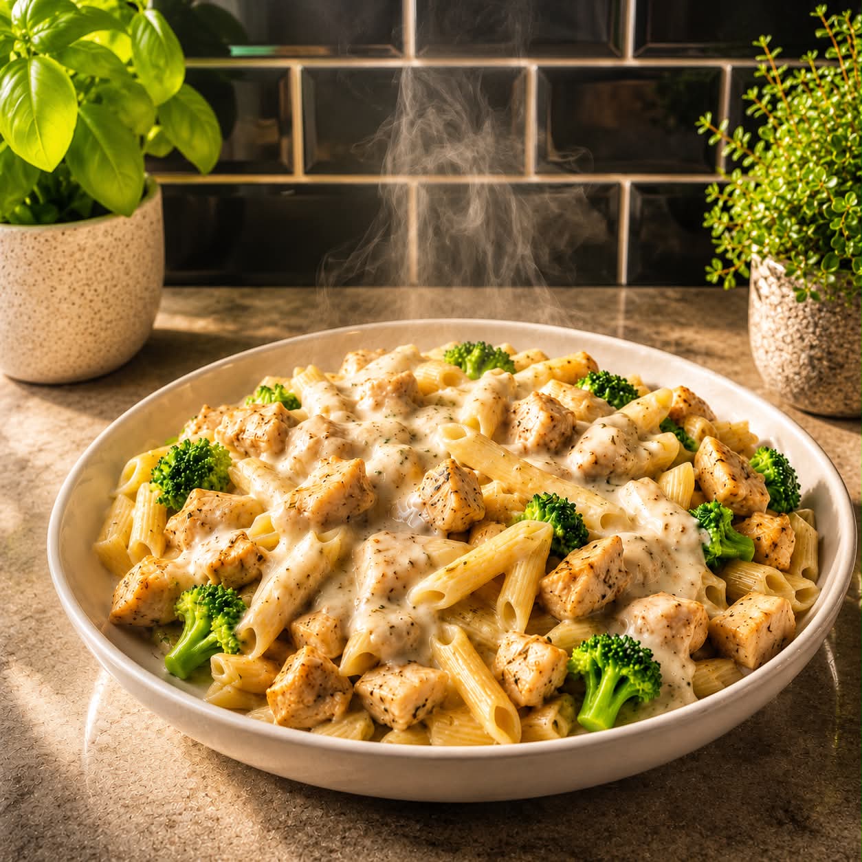 Penne Alfredo au poulet et brocoli ✔️ 15 g de protéines