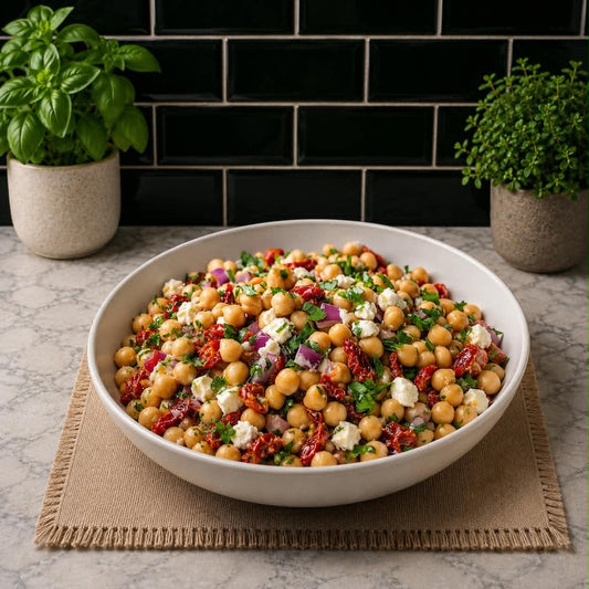 Salade méditerranéenne pois chiches & couscous  15 g de protéines ✔️